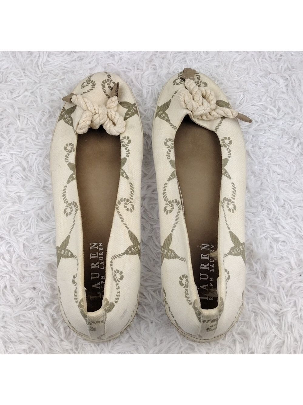 LAUREN Ralph Lauren Emilia Cream Canvas Nautical Slip On Flats 802077018 - Picture 3 of 14